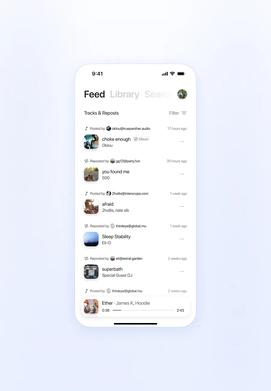 The first image of a prototype federated, decentralized SoundCloud-like alternative application for mobile.