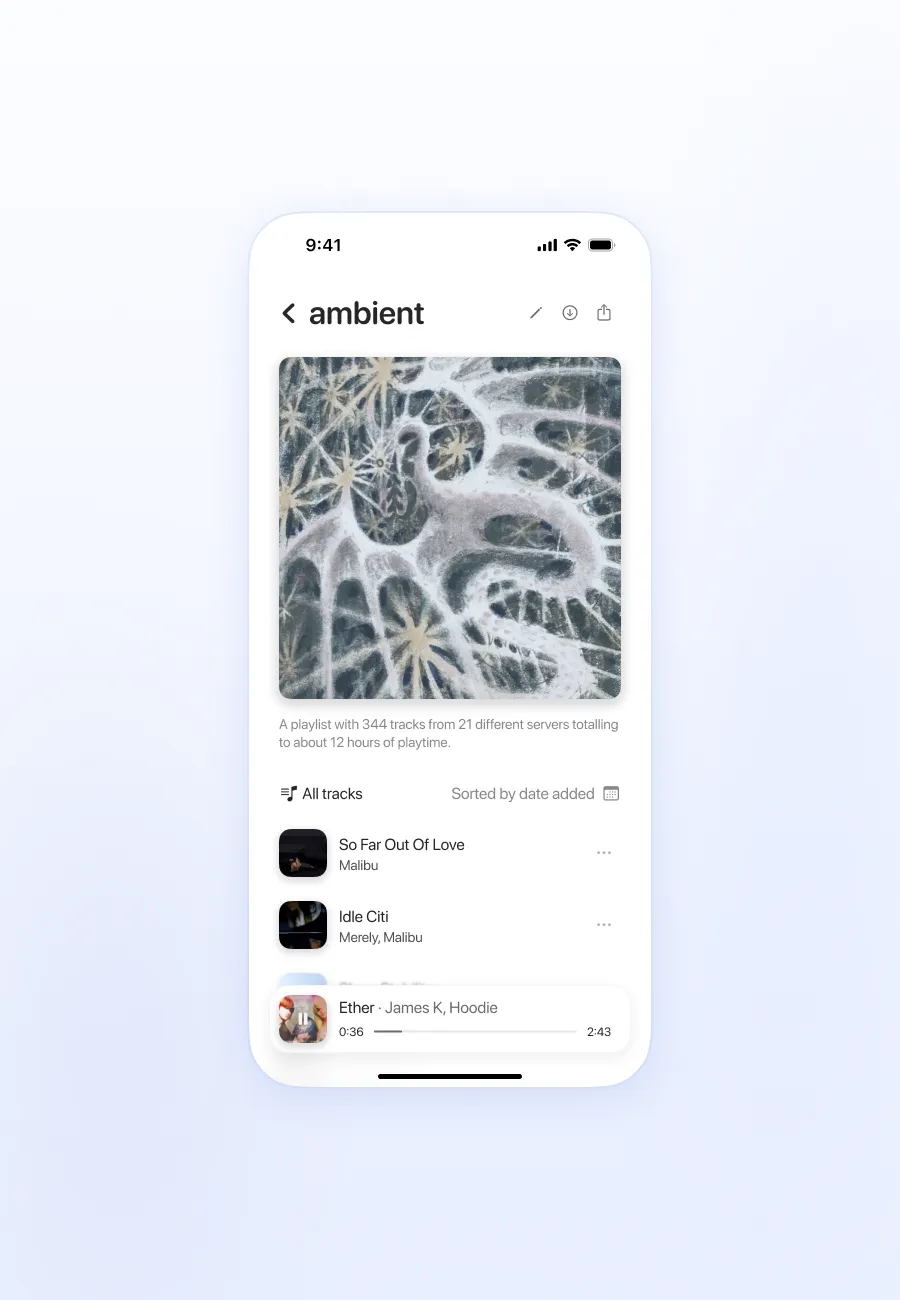 The second image of a prototype federated, decentralized SoundCloud-like alternative application for mobile.