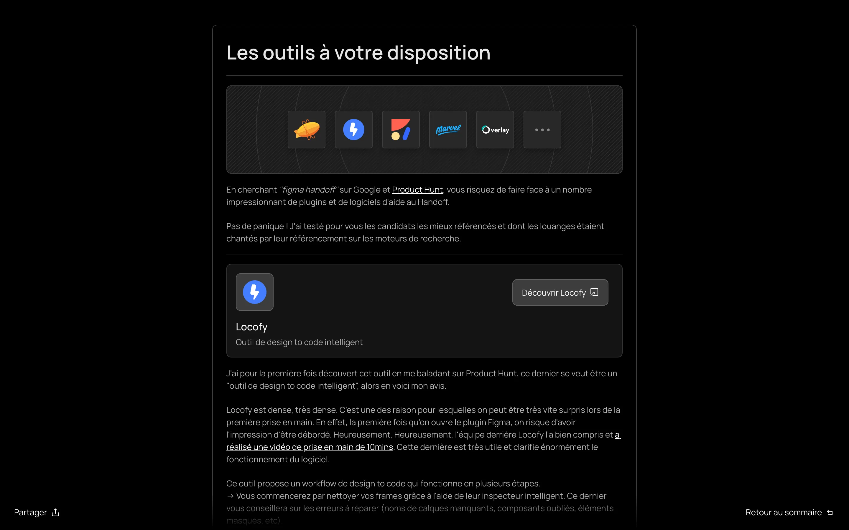 Screenshot from the website that reads: Les outils à votre disposition.