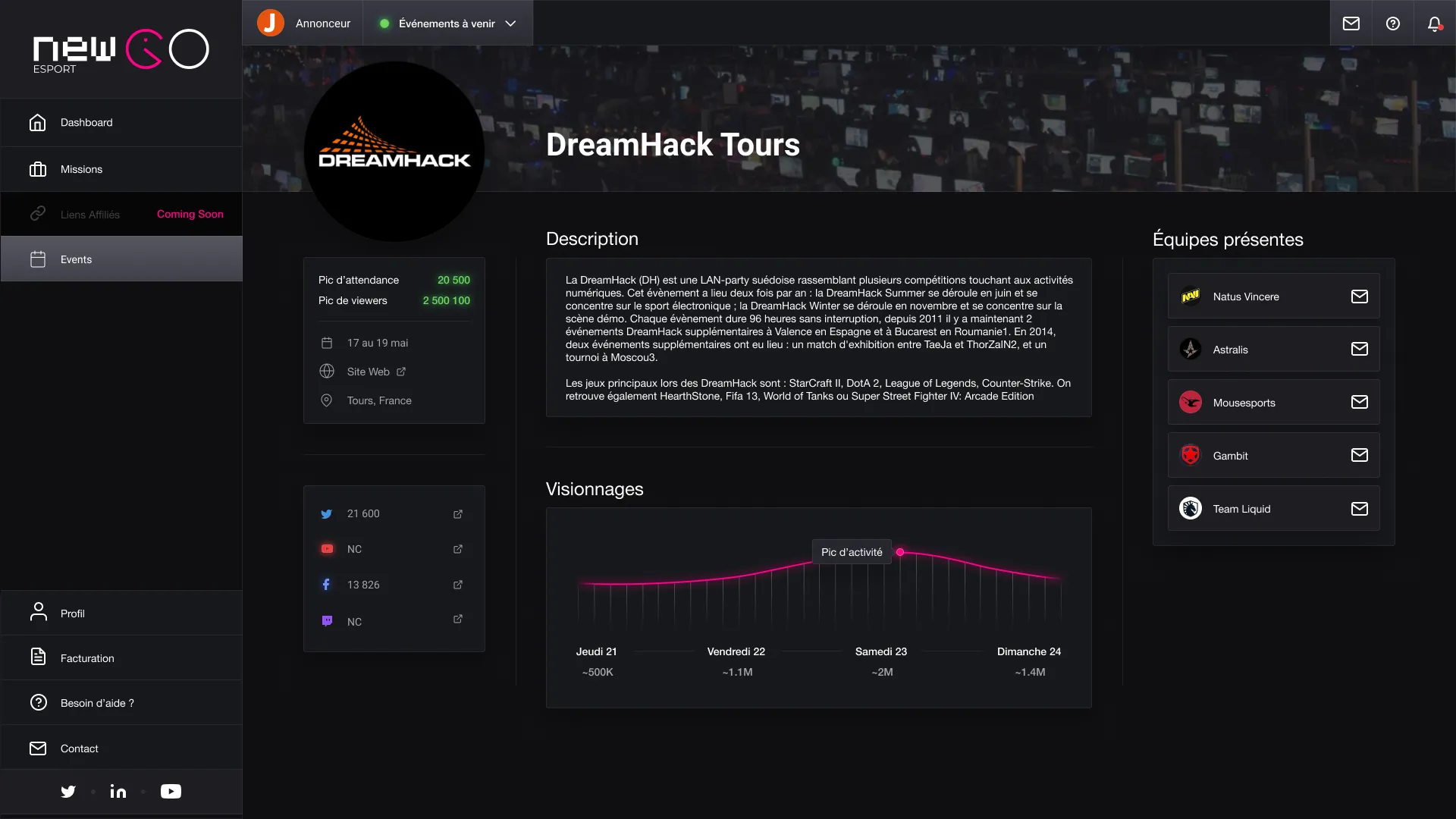Design for the event profile page.