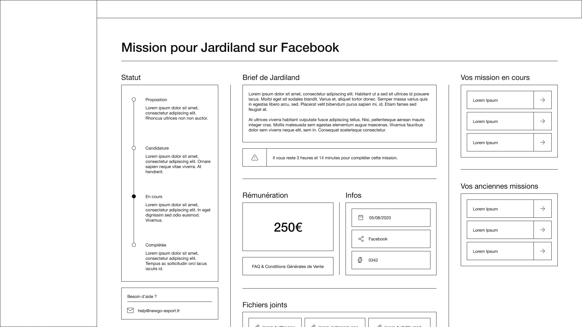 A wireframe for the mission page.