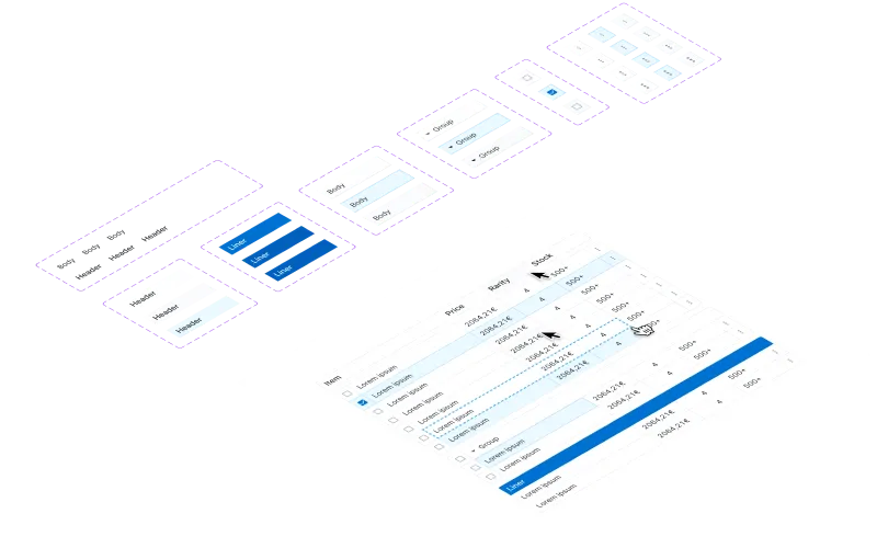 Part of the design system at Sciforma, this image shows the grid-building components in particular.