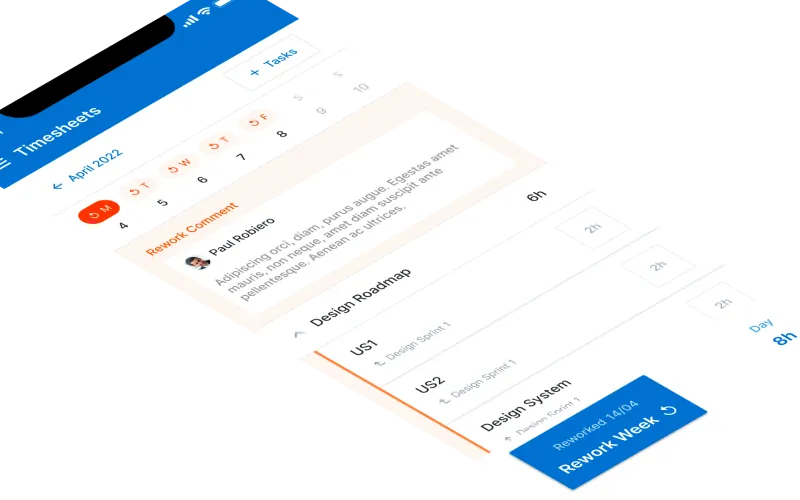 A design showing the Timesheet feature on the mobile app.