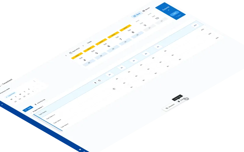 A design showing the new Timesheet workspace on desktop.