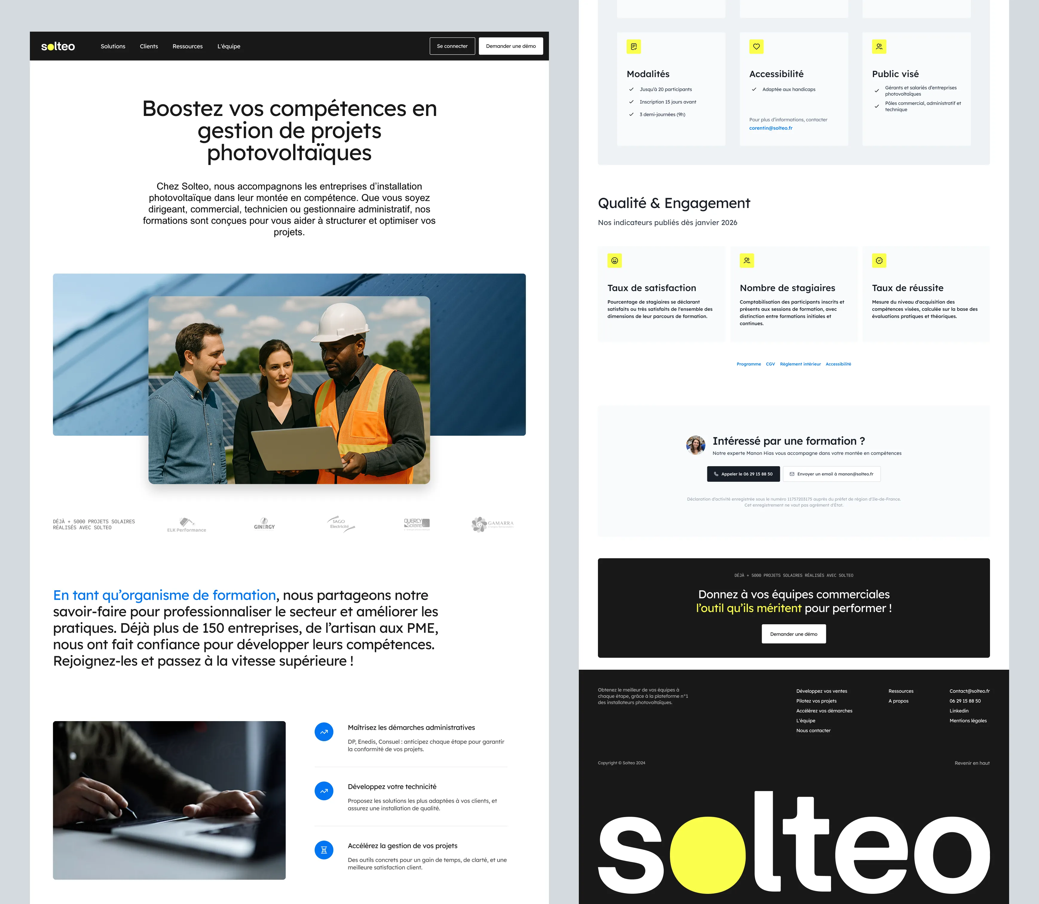 A design for the training course selling page on the Solteo website.